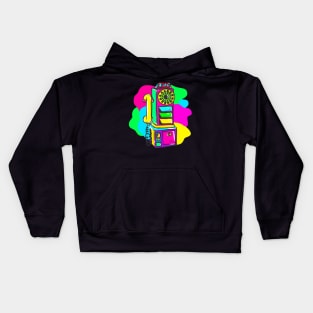 Retro neon early hippy VHS cassettes 80s 90s Kids Hoodie